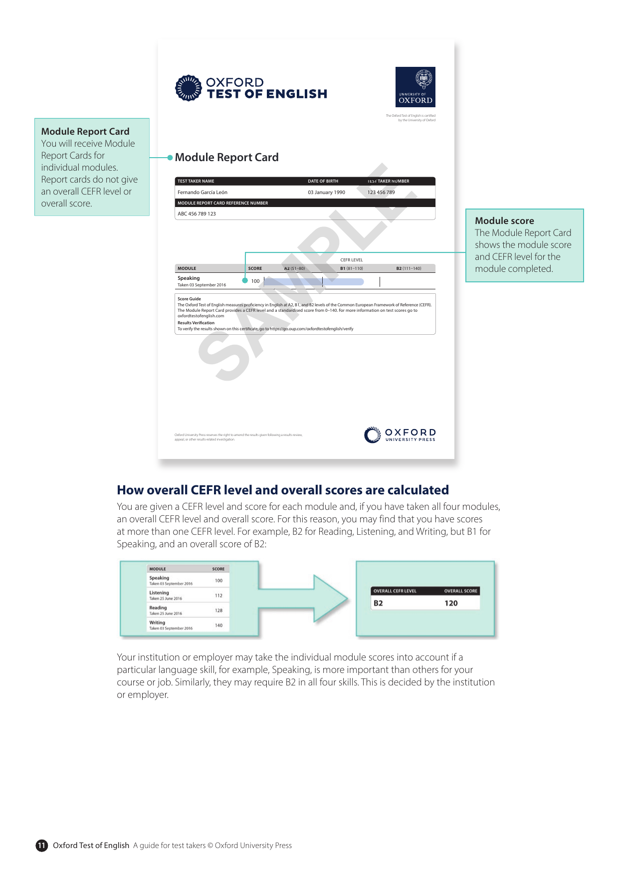 Mẫu Phiếu báo cáo kết quả từng kỹ năng (Module Report Card) của Oxford Test of English